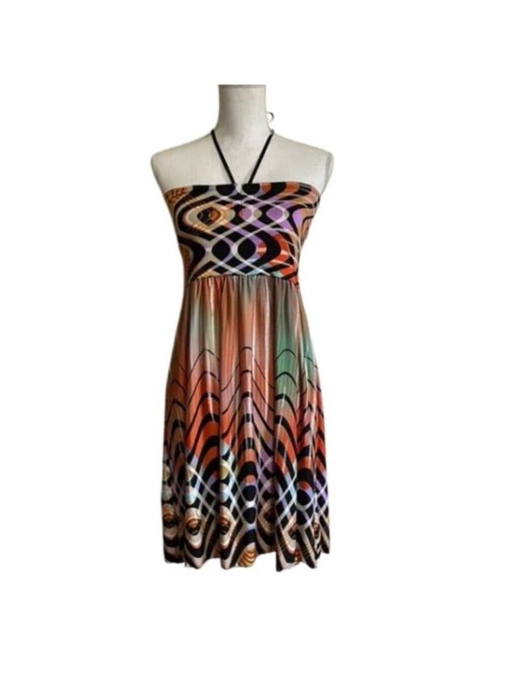Pre loved colorful tube dress 👗 size small lightweight‎ flowing summer green